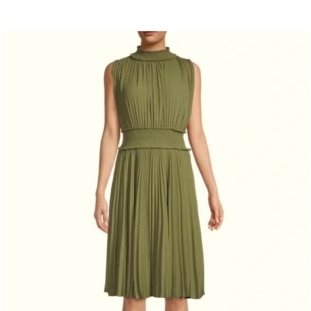 Nanette Lepore Olive Midi Pleated Sleeveless Dress